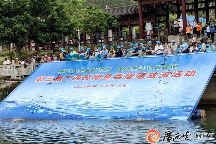 广西向红水河放流14万尾珍稀鱼